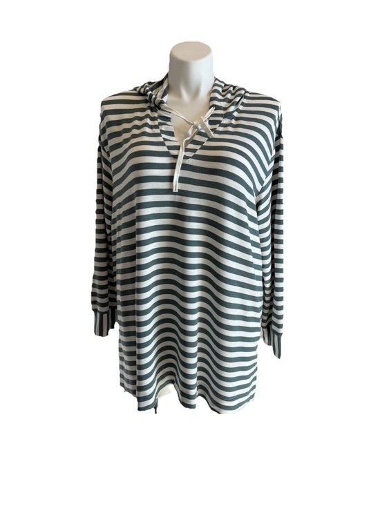 Jane and Delancey Tops - Jane and Delancey Striped Hooded Pullover Top Size 2X White Long Sleeve NWT